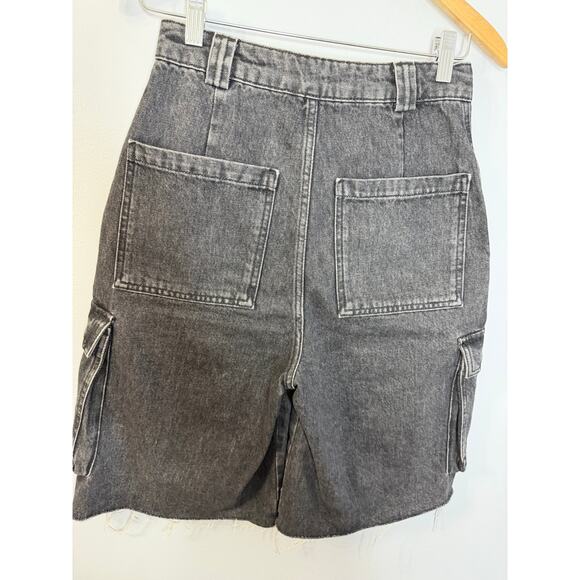 Zara Women's Cargo Bermuda Denim Shorts Women's 2 Relax Fit Charcoal Black - Picture 8 of 11